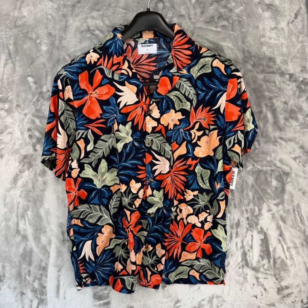Old Navy Mens Short Sleeve Camp Collar Navy Floral Tropical Shirt S/691187-01